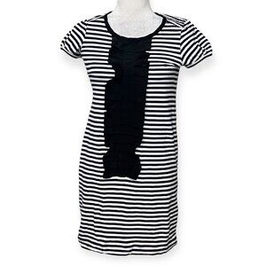 Theory S/P Striped Short Sleeve Shift Dress White Navy Ruffle Front